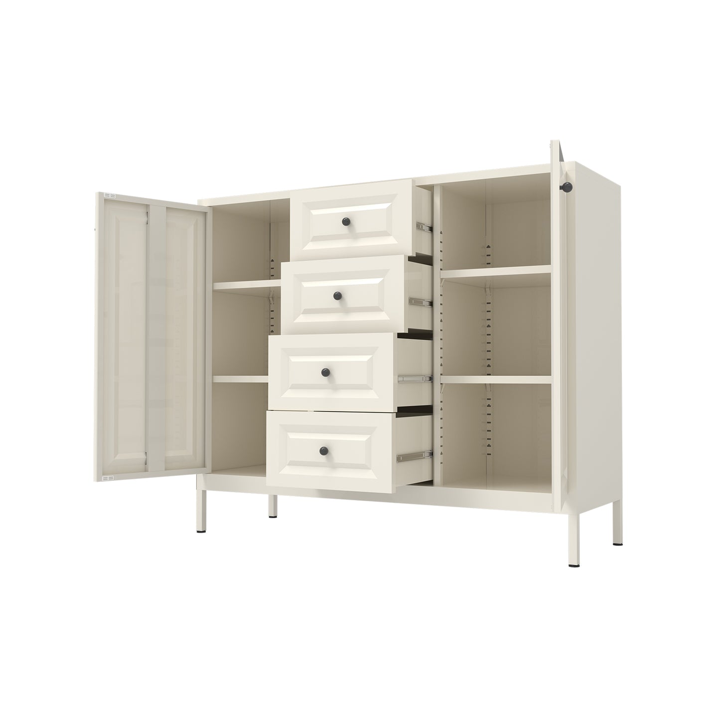 Beige 40.16'' Storage Sideboard Buffet Cabinet with 4 Drawers & 2 Doors