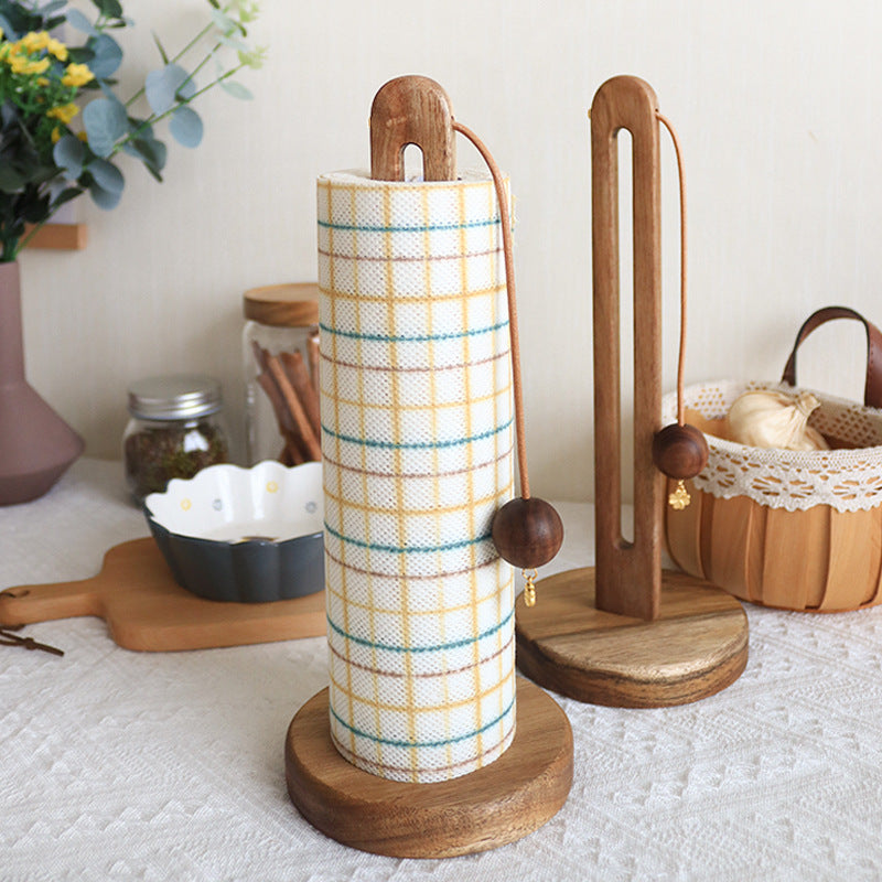 Solid Wood Tissue Holder Non-Perforated Roll Paper Storage Rack - Modern Design