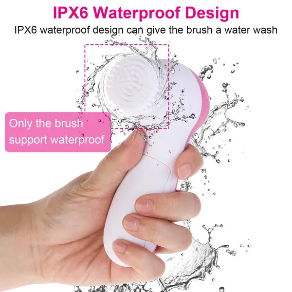 Electric Facial Cleansing Brush with 5 Brush Heads - Pink