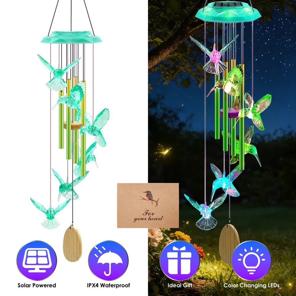 Solar Wind Chimes with Color-Changing LED Lights - Waterproof Decor