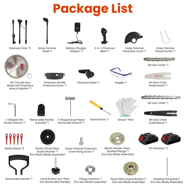 Cordless 3-in-1 Electric Pole Saw, Chainsaw & Trimmer Kit