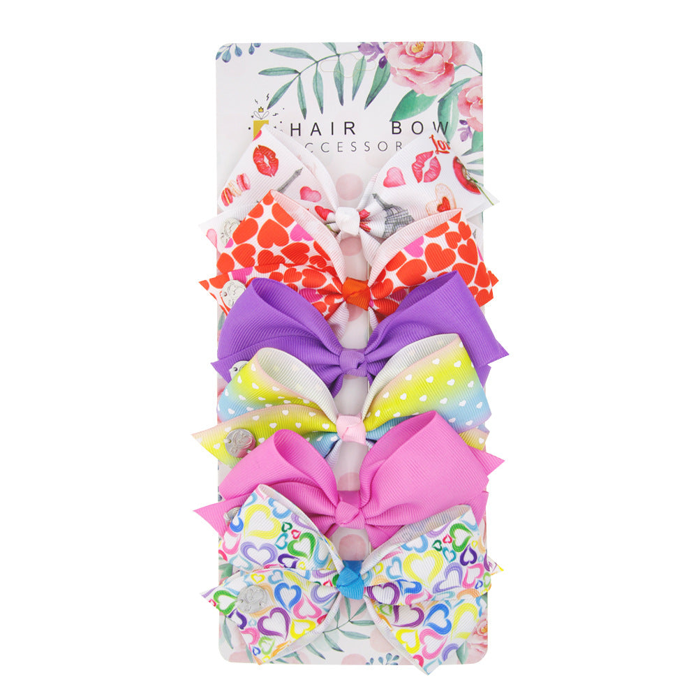 Children's Heart Bow Hair Clips - 6 Pack
