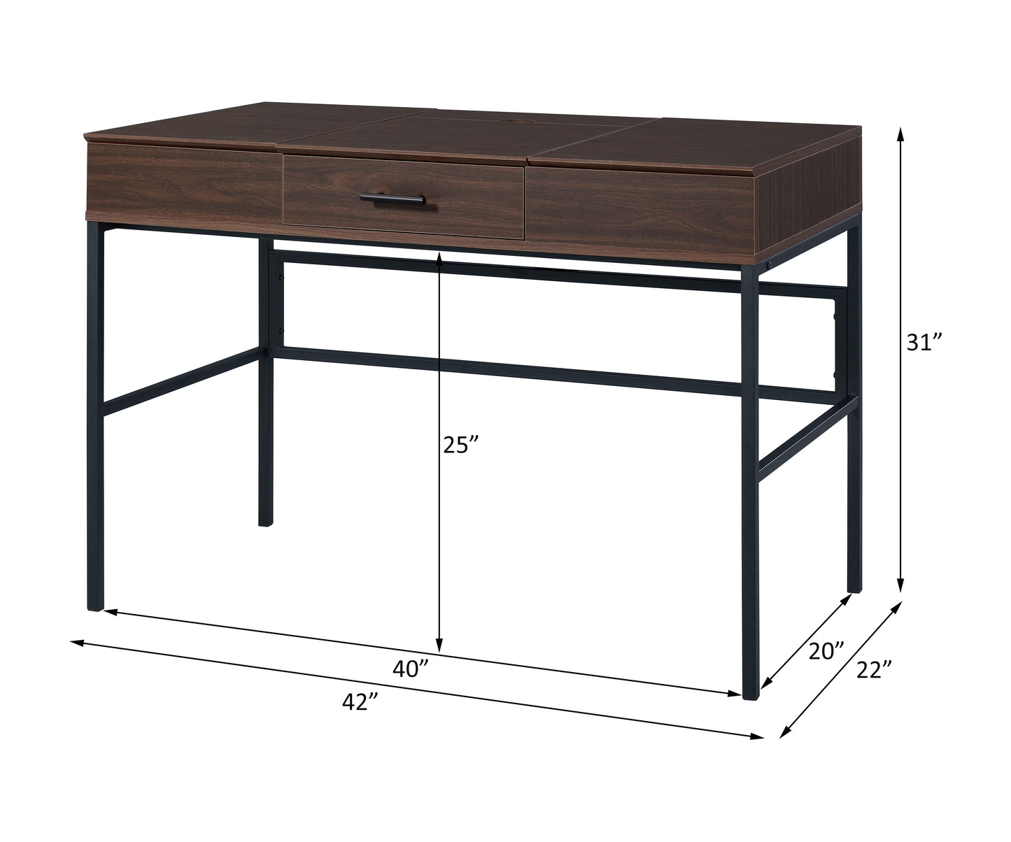 Black Oak Writing Desk with USB Port - 42" Rectangular Design