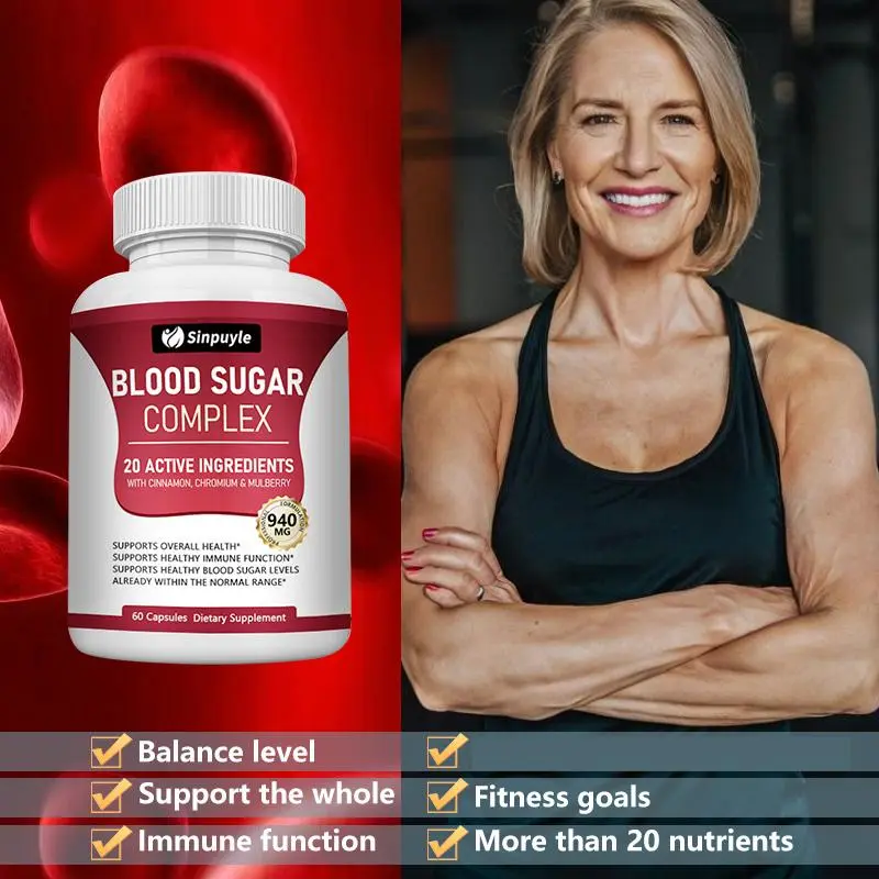 Blood Sugar Complex Supplement - 20 Active Ingredients, 60 Capsules