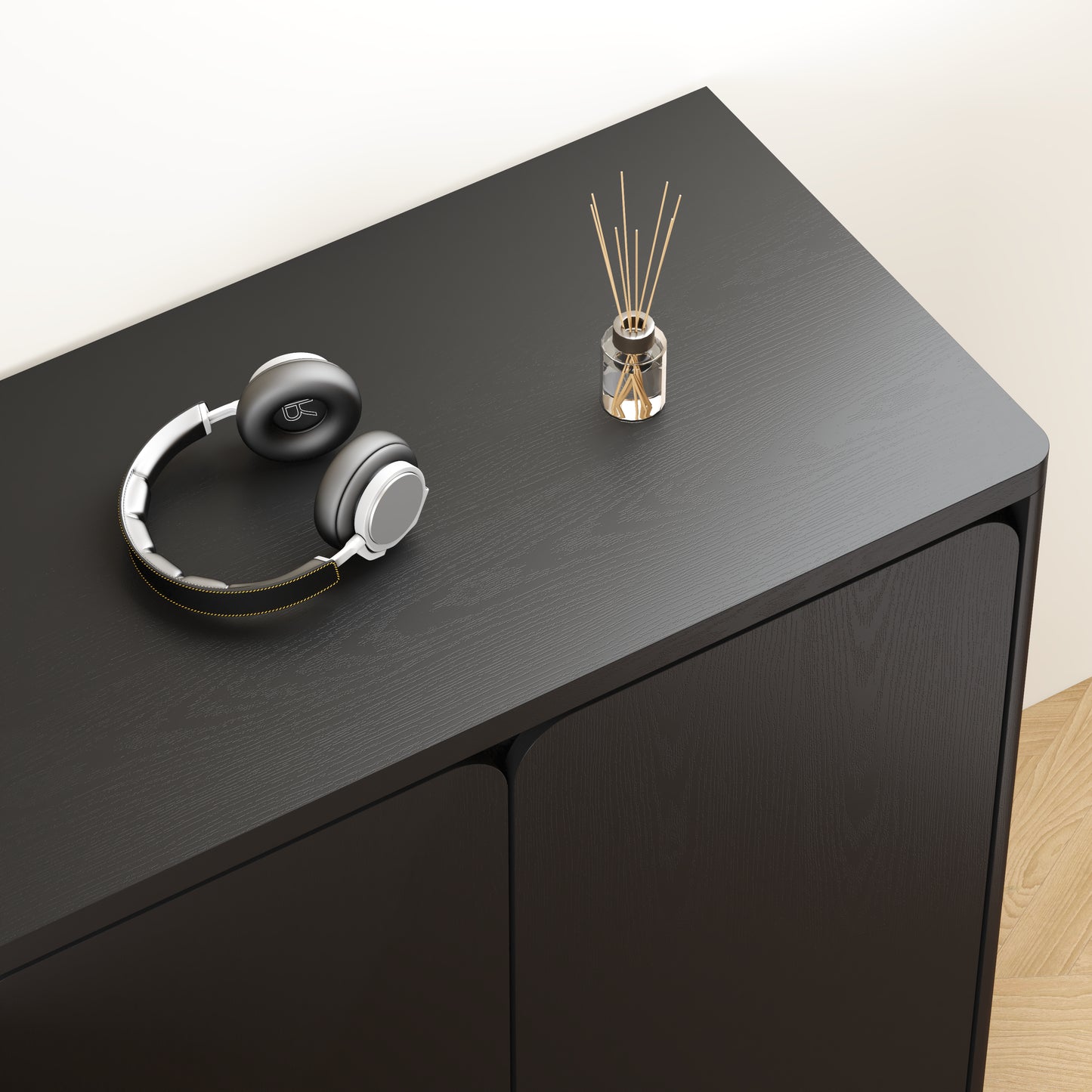 63 Inch Black TV Stand with 4 Storage Doors - Modern Media Console