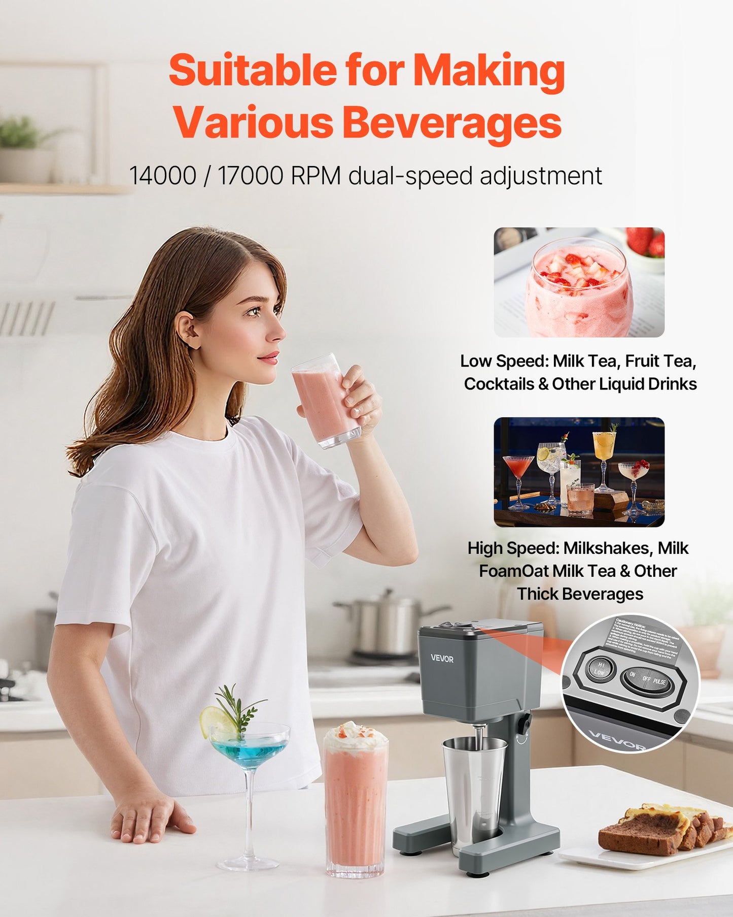 Milkshake Maker 150W Dual-Speed Electric Blender with Stainless Steel Cup