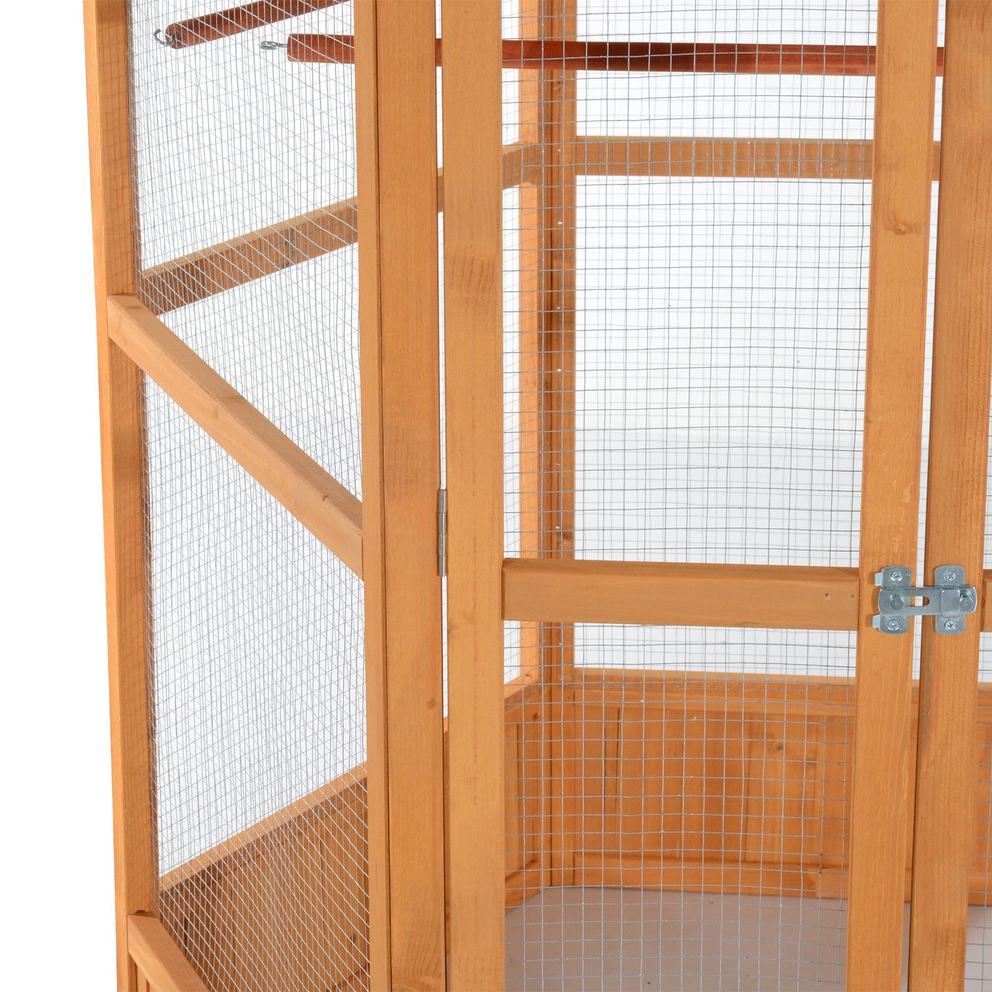 69-Inch Wooden Hexagonal Outdoor Bird Cage with Cover Roof Brown