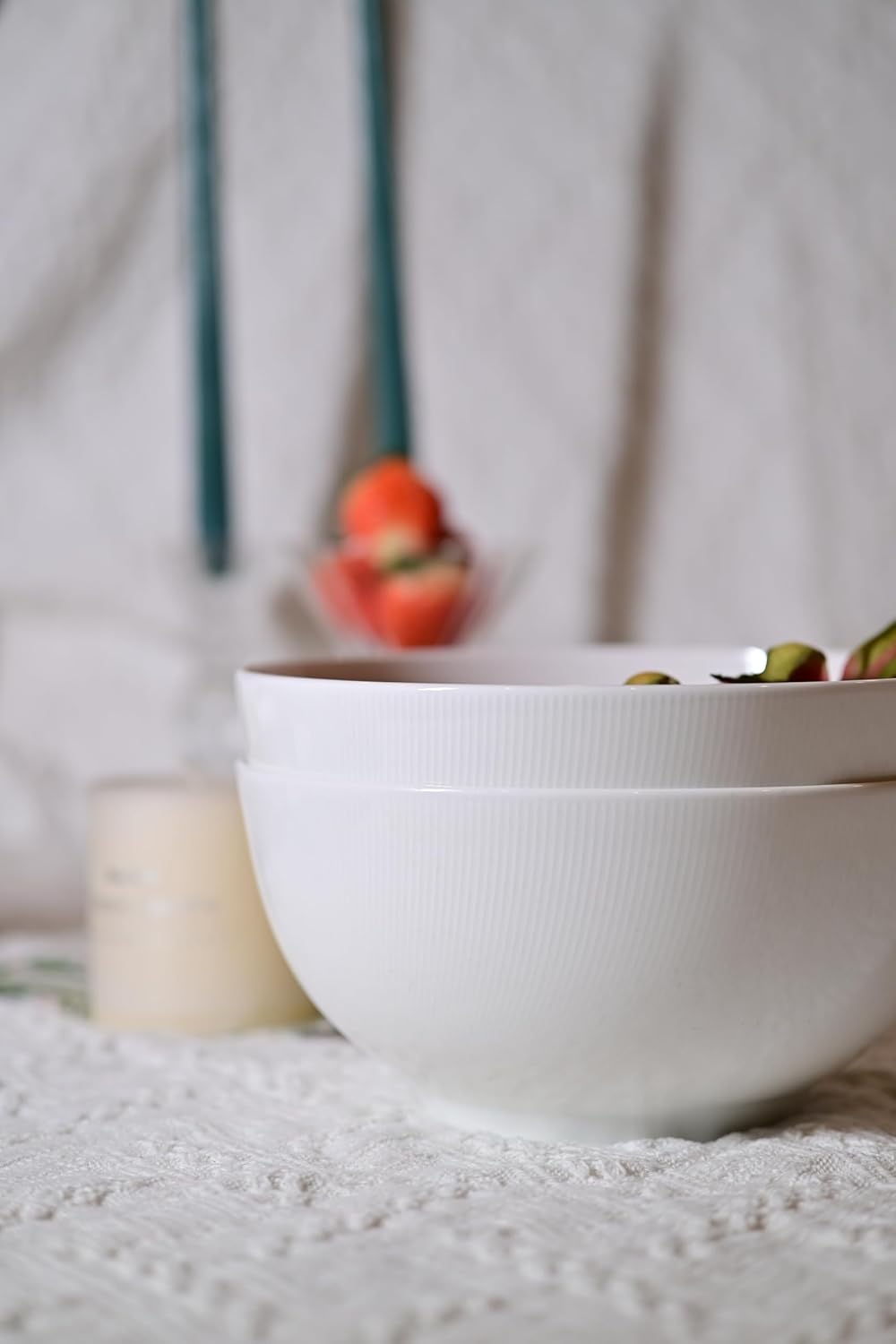 Bone China Dinnerware Set - 2-Piece 8-Inch Serving Bowls, Ivory White