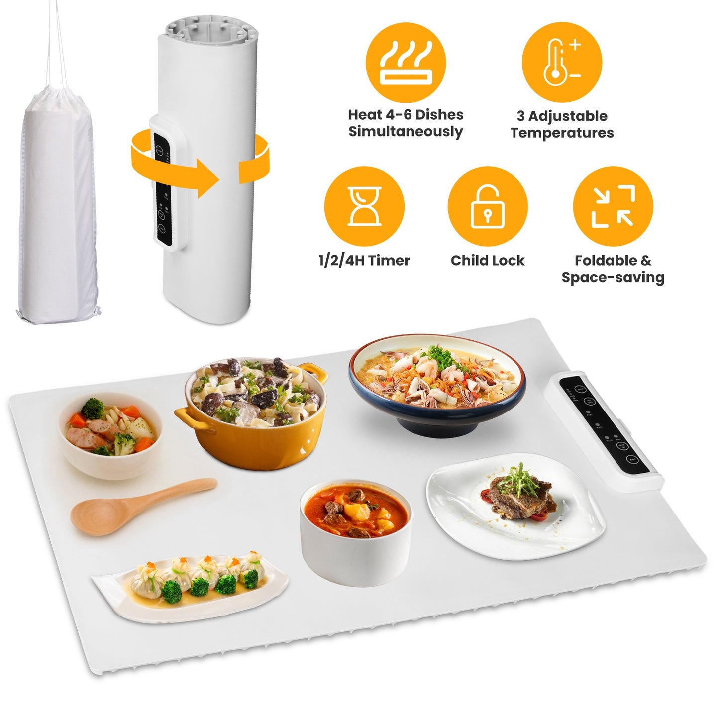 Electric Warming Tray with Adjustable Temperature Control - Creamy White