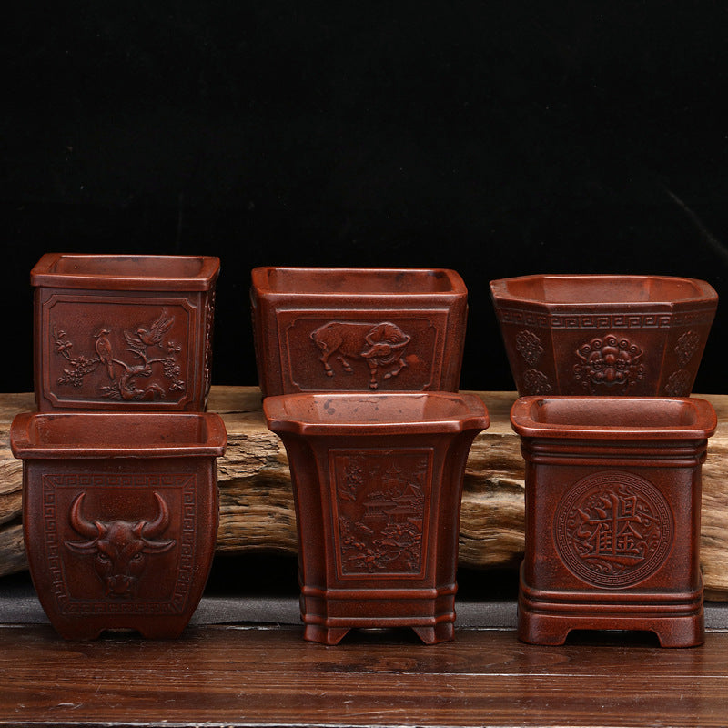 Purple Sand Flowerpot with Square Stick Design for Desktop Garden Home Decor