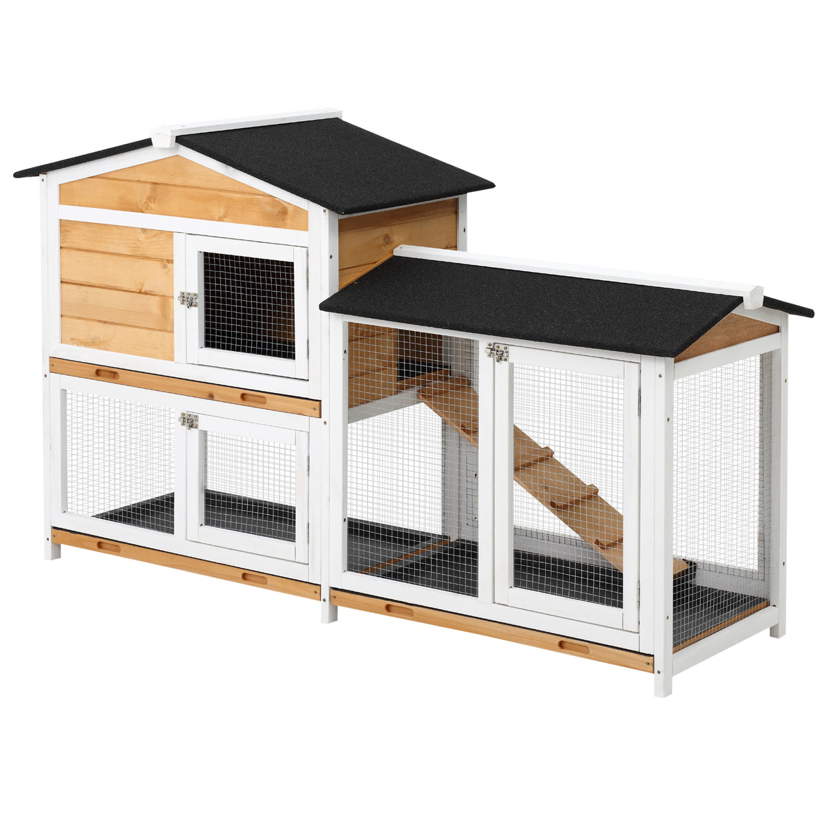 Wooden Rabbit Hutch 2-Story Small Animal House with Ramp, Weatherproof