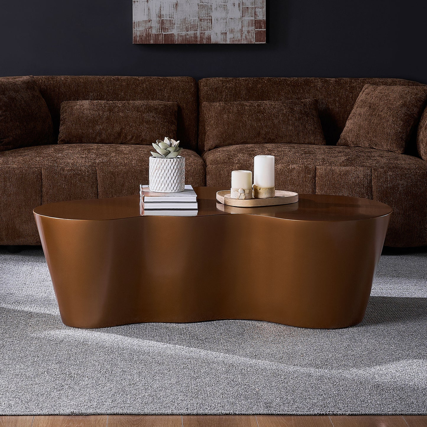 50 Inch Unique Shape Coffee Table - Sturdy Fiberglass Design