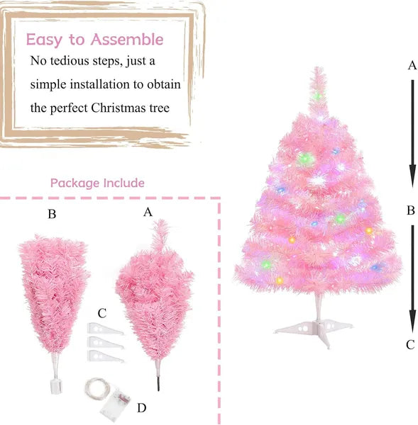 2FT Lighted Pink Artificial Christmas Tree with Lights