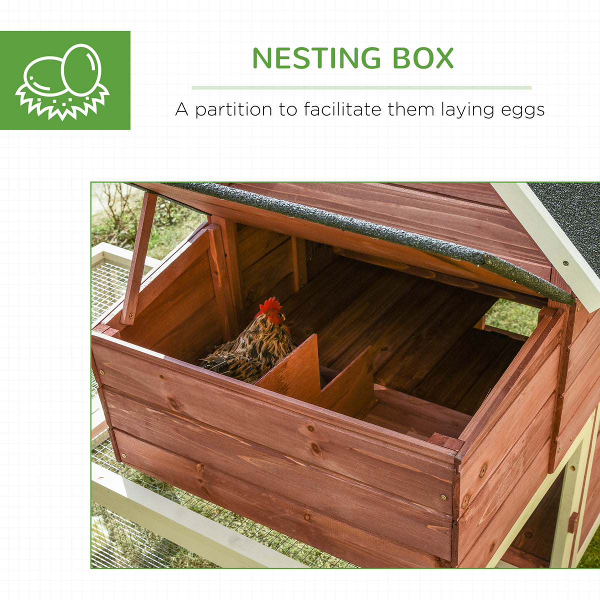 Wooden Chicken Coop with Nesting Box & Ramp - Outdoor Poultry Cage, Double Runs