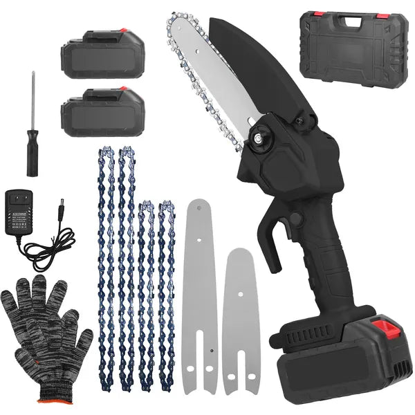 Cordless Mini Chainsaw Portable Handheld Tree Trimmer with 2 Batteries - Lightweight & Safe