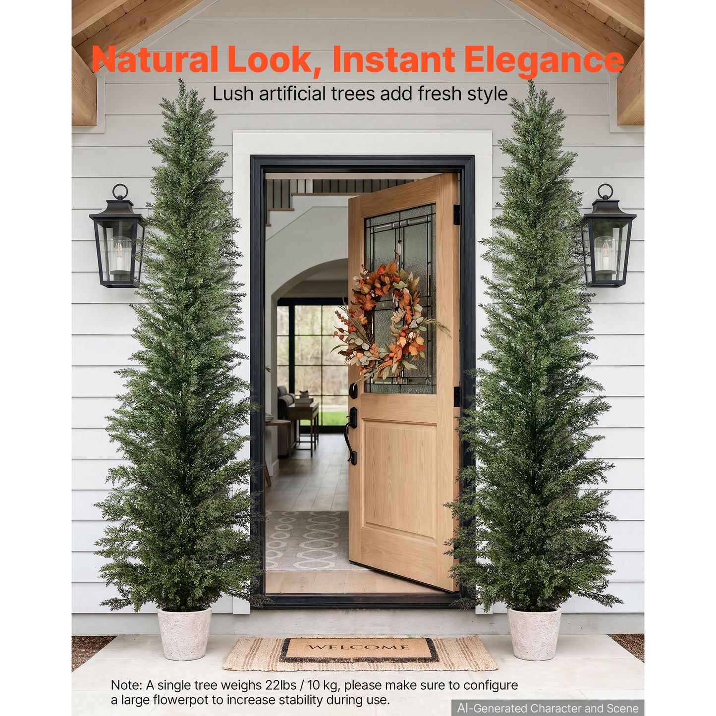 8 Ft Artificial Topiary Cedar Tree Set of 2 with Pots - Greenery Decor for Indoor & Outdoor