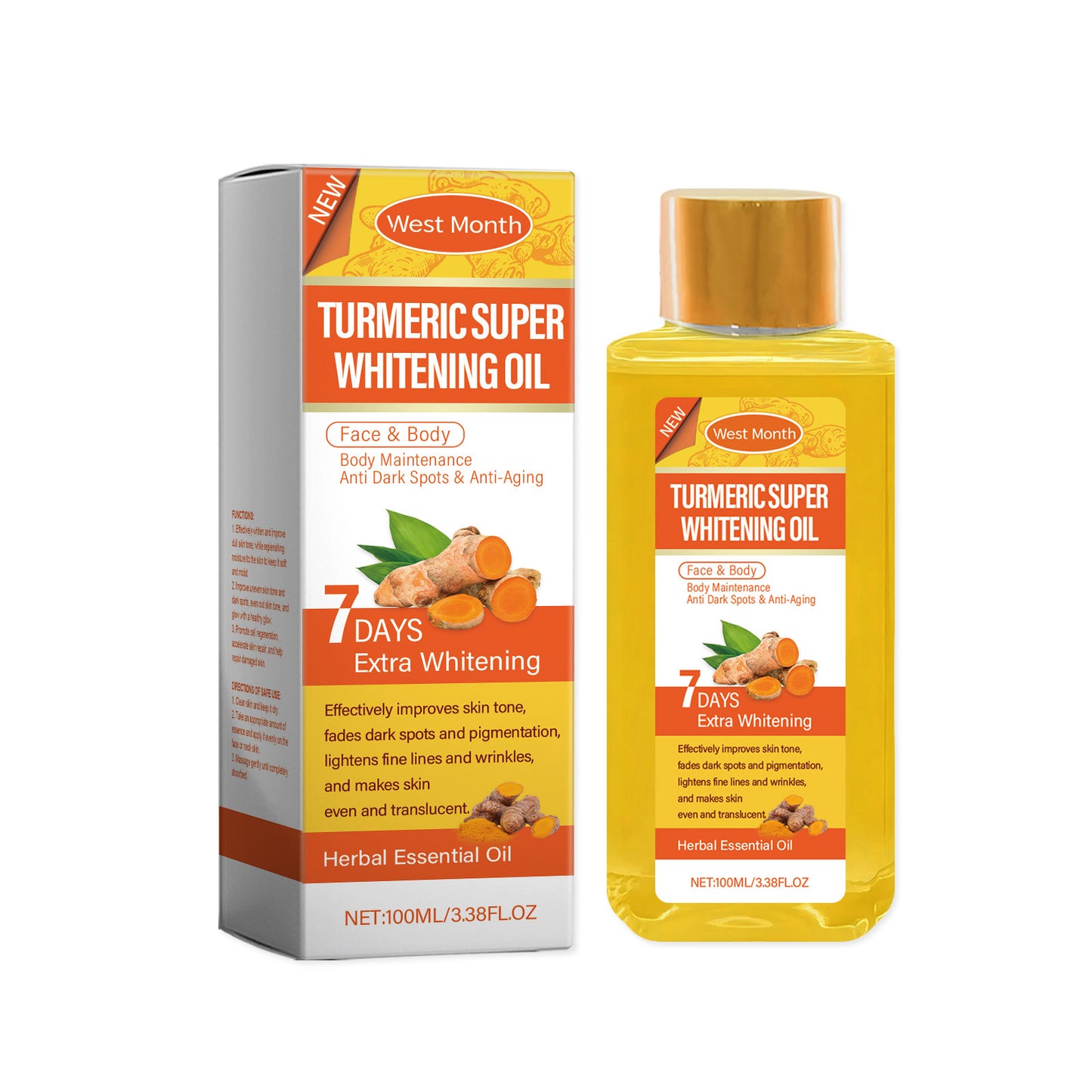 Turmeric Body Oil - Vitamin C Moisturizing Skin Brightening Treatment 100ml