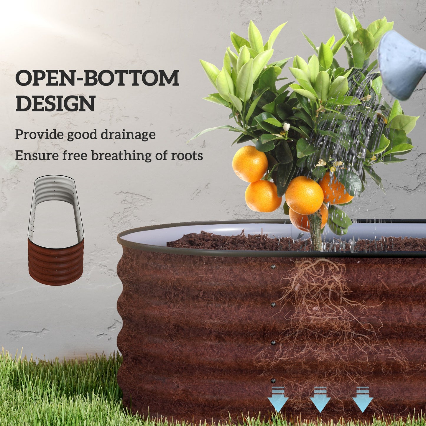 Galvanized Raised Garden Bed Kit - Weatherproof Metal Planter Box, Brown, 94.5"L x 23.5"W x 16.5"H