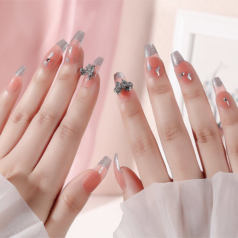 Fake Nail Patches 24-Piece Set - Naked Butterfly with Jelly Glue