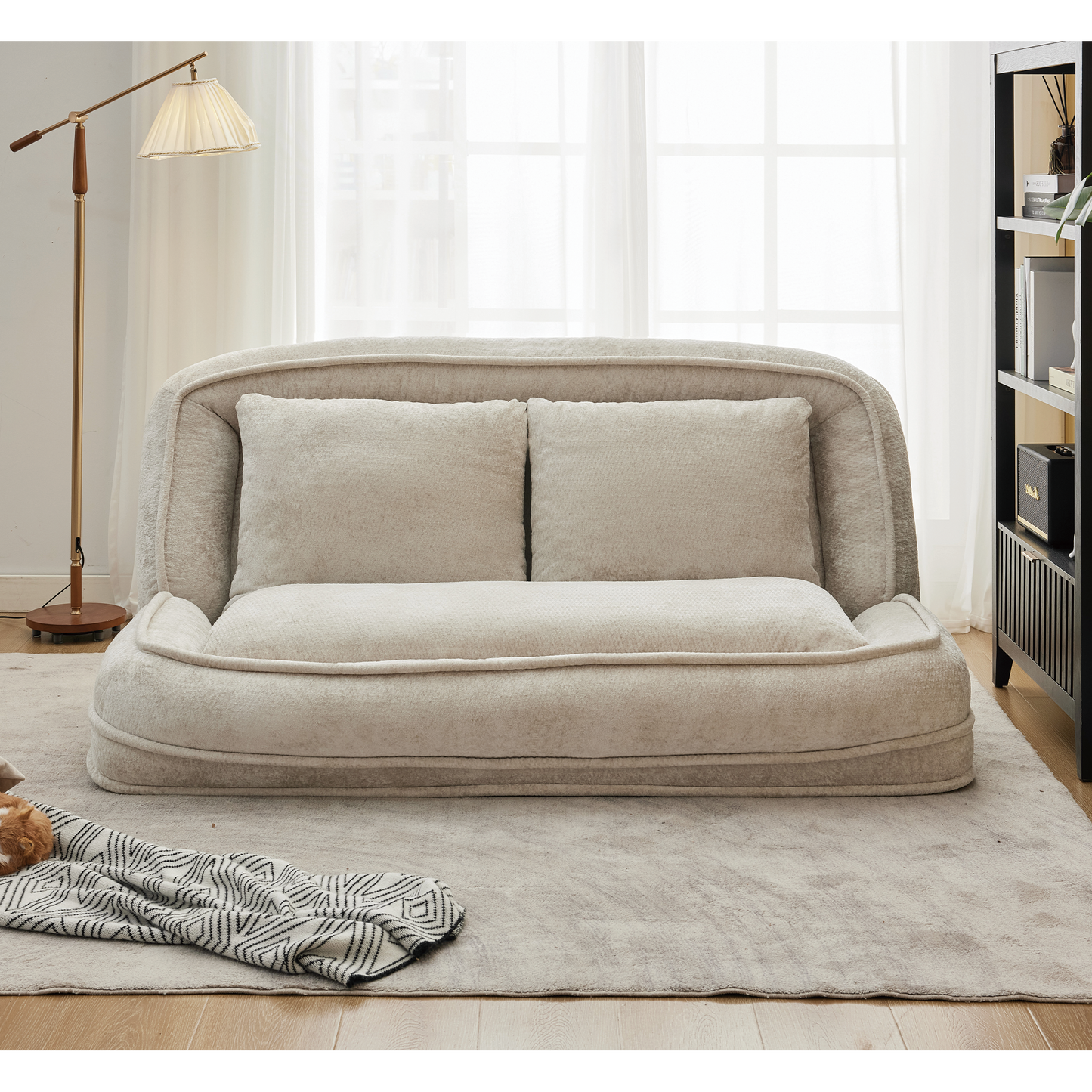 Extra Large Chenille Lazy Sofa Loveseat - Beige 2-in-1 Dog Bed