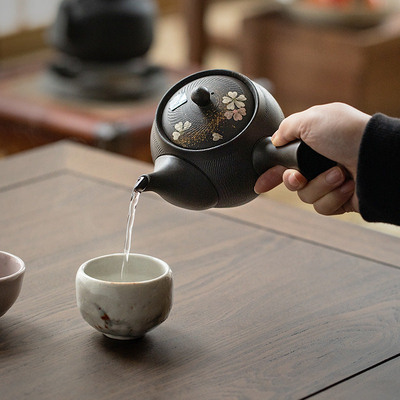 Spherical Tea Pot with Side Handle and Cherry Blossom Design - 400ml