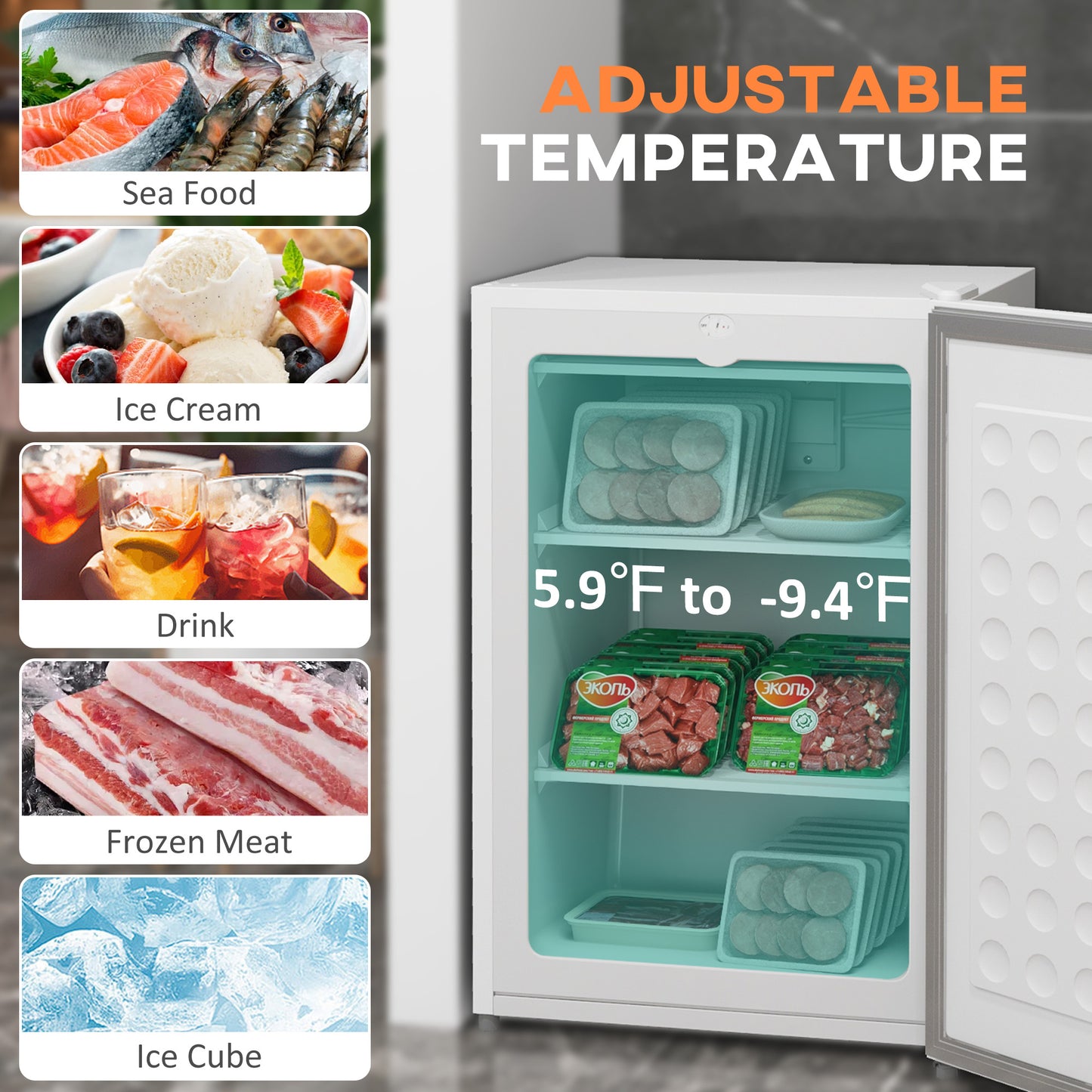 Mini Upright Freezer 3 Cu Ft with Reversible Door & Adjustable Thermostat, White