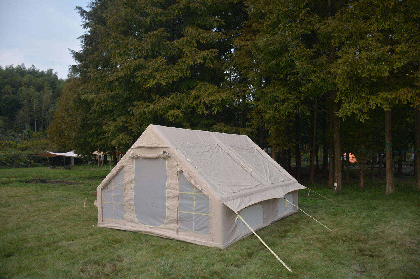 Inflatable Camping Tent - 9.8x13ft Waterproof Glamping Tent for 7-8 People - Beige