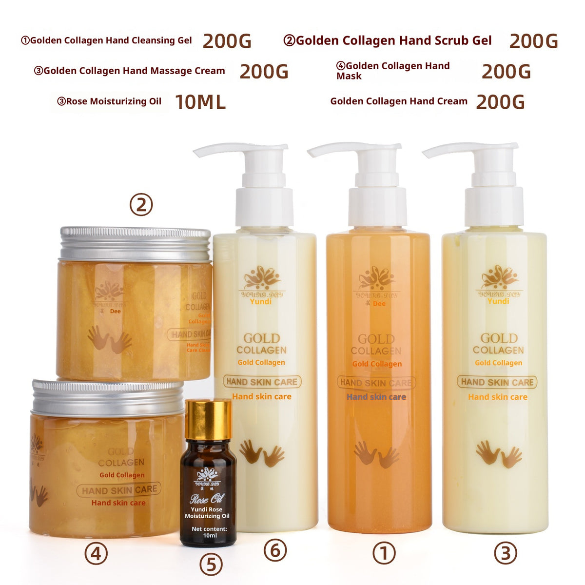 Gold Collagen Hand Care Set with Cleansing, Scrub, Mask & Cream - 1010g
