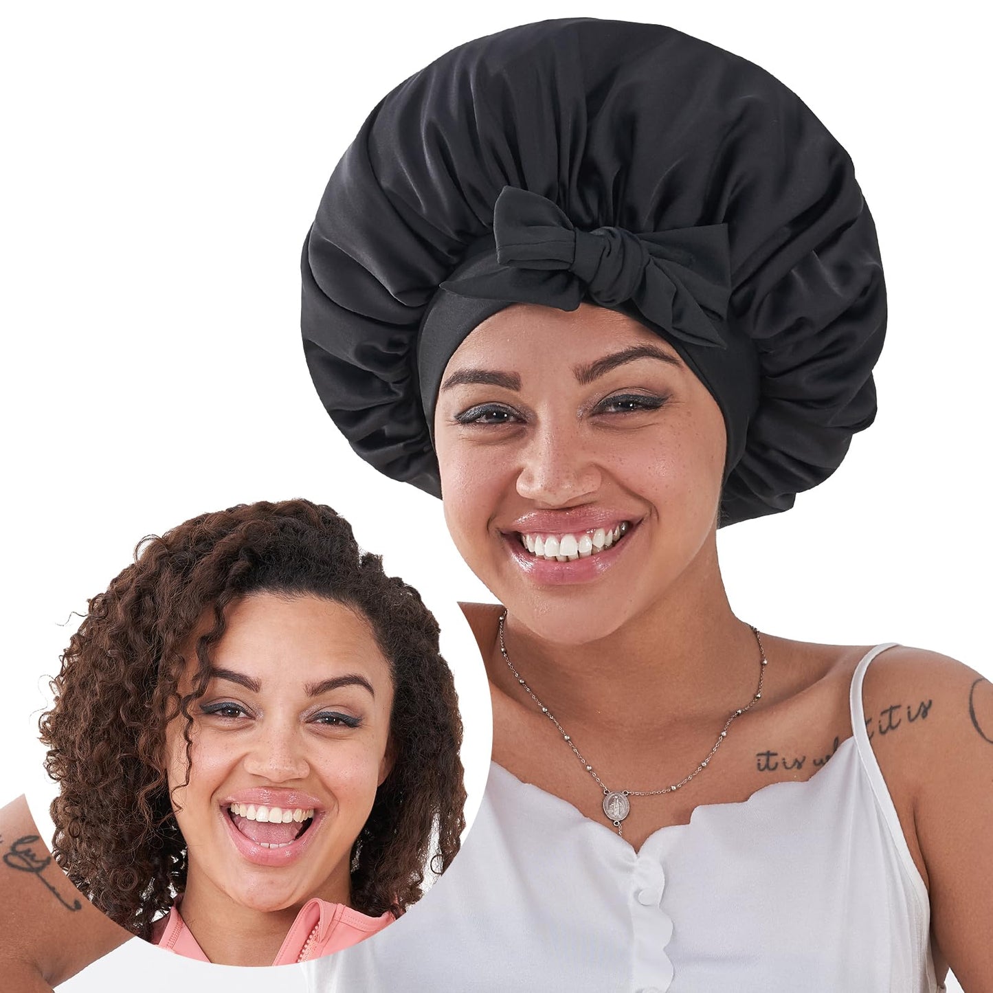 Adjustable Satin Silk Hair Bonnet for Sleeping - Large Reversible Sleep Cap