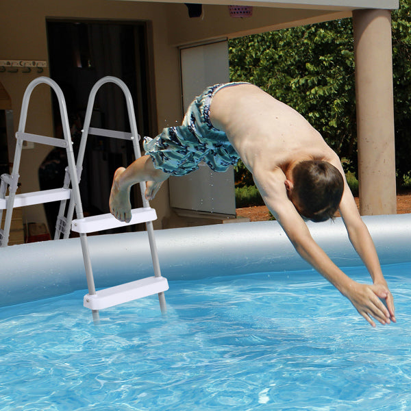 52-Inch Pool Ladder with 4 Steps, Iron Grey Frame and White Safety Steps