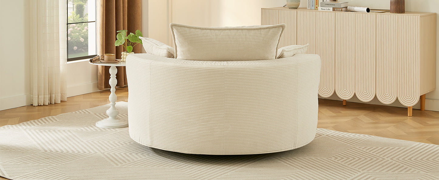 Oversized 360° Swivel Accent Chair with Dual-Layer Cushion - Beige