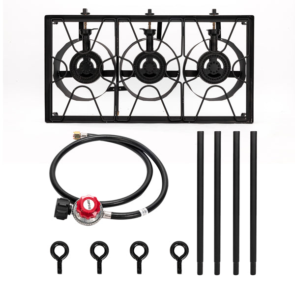 High-Power Three Burner Gas Stove - 225,000 BTU, Cast Iron