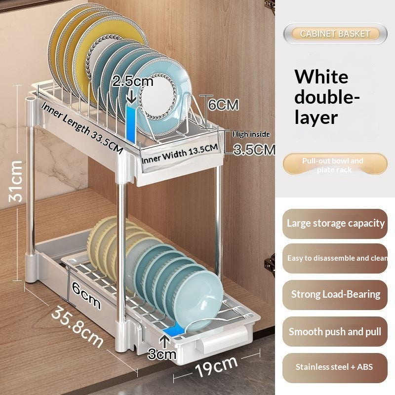 Built-in Drawer-Style Kitchen Dish and Spice Rack for Cabinets