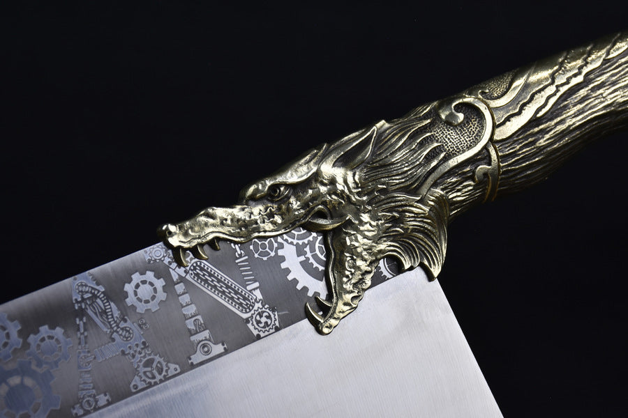 Stainless Steel Copper Handle Meat Cutting Knife V-Shaped Blade