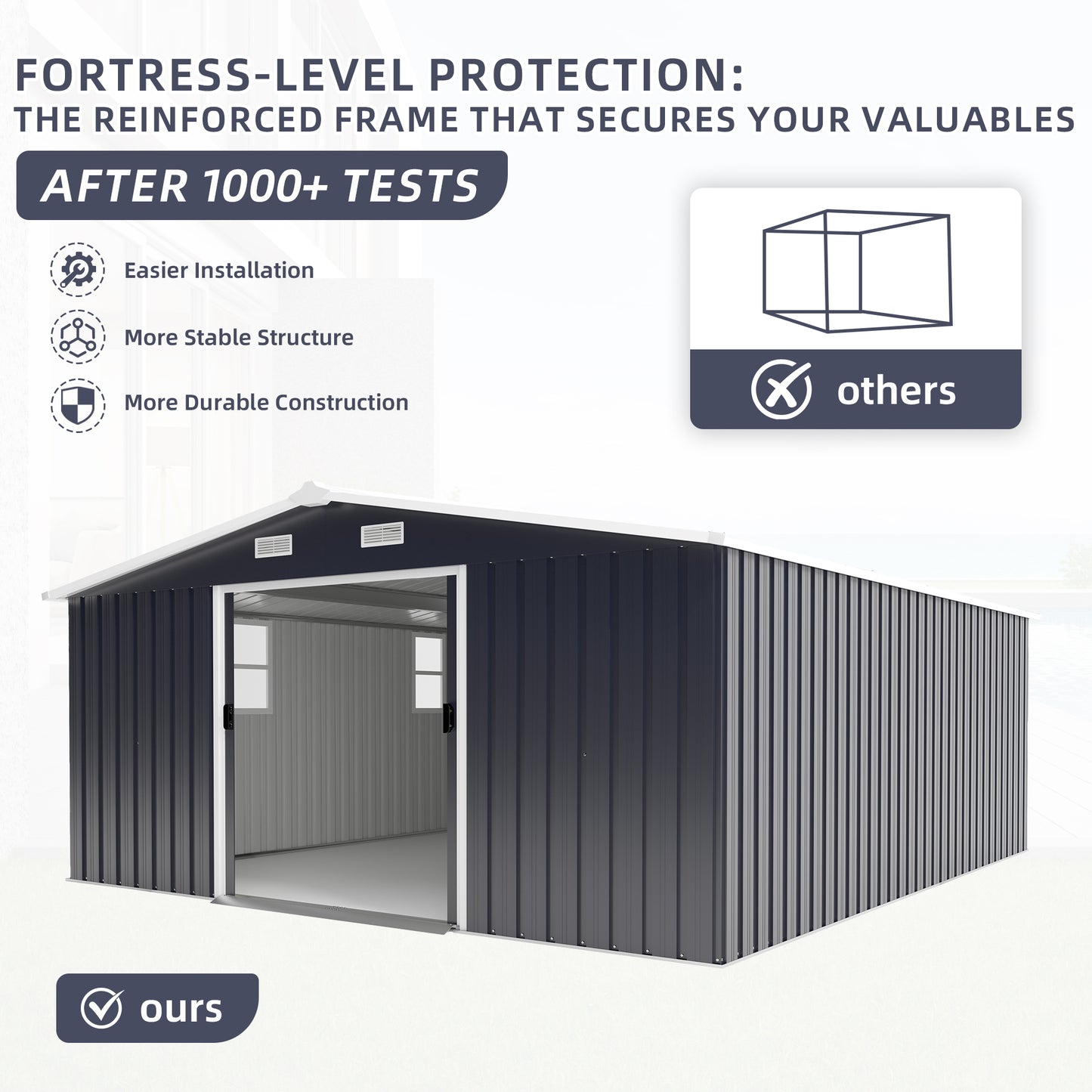 10x12ft Metal Storage Shed with Protective Film & Windows - Dark Gray
