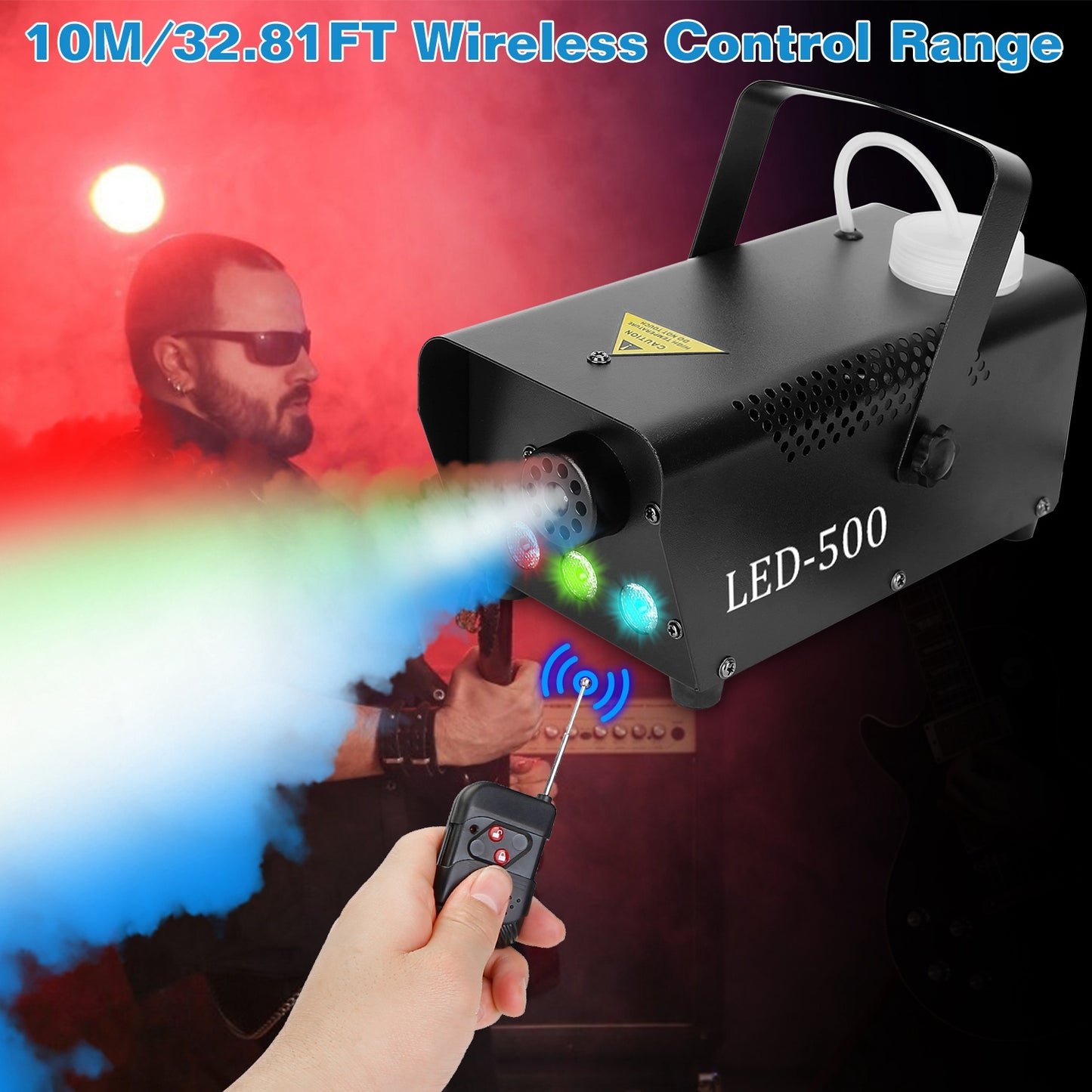 400W Fog Machine with RGB LED Lights & Remote Control - Black