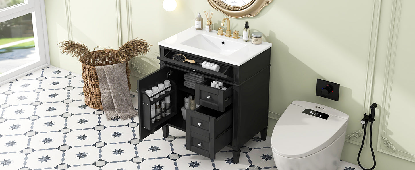 30'' Modern Bathroom Vanity with Sink - Black Storage Cabinet
