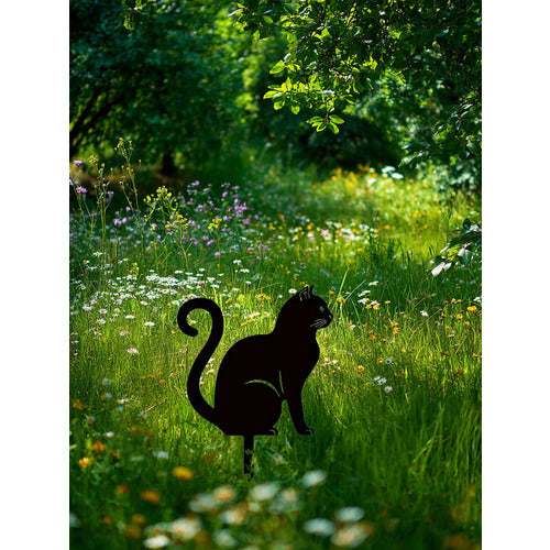 Rusty Cat Garden Stake Decoration - Cute Outdoor Lawn Ornament