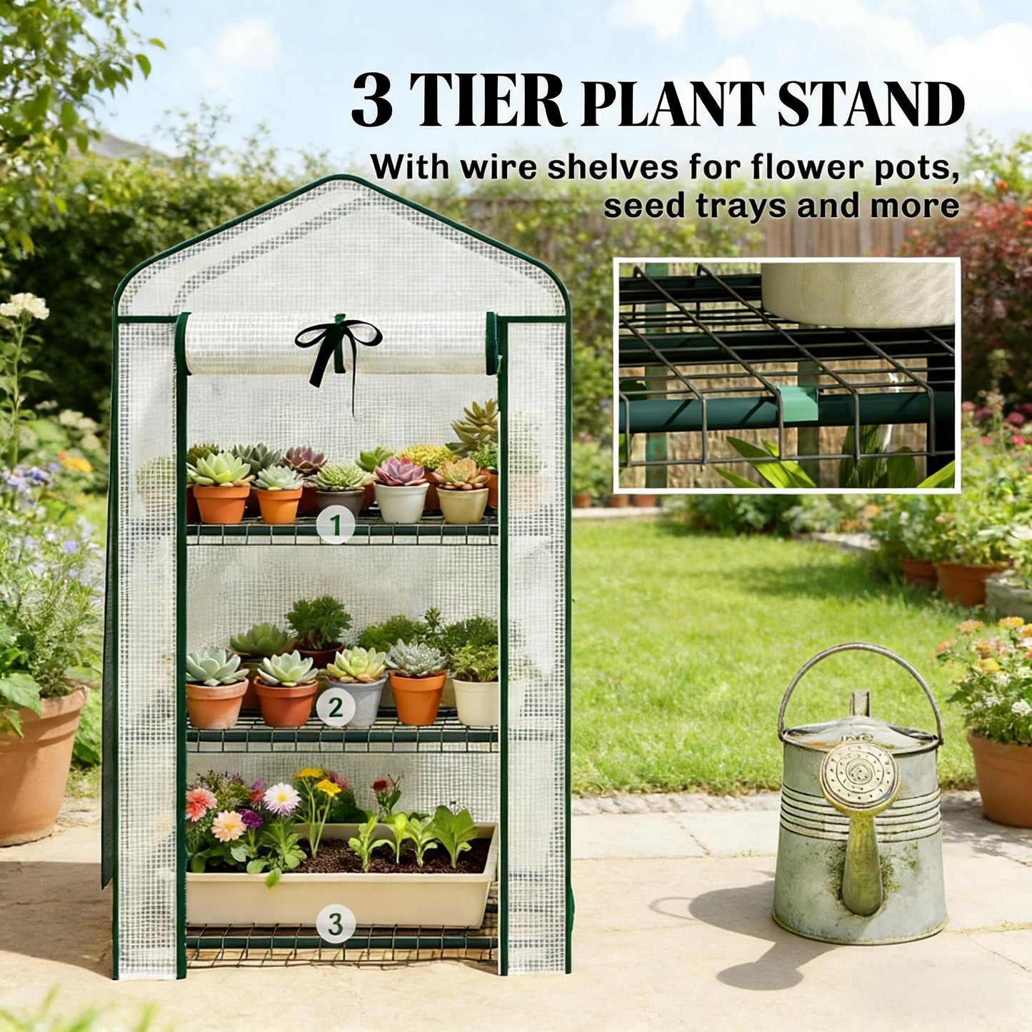 Portable Mini Greenhouse - Dark Green & White, 3-Tier Design