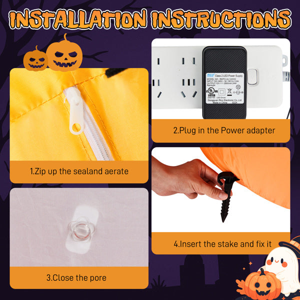 8FT Inflatable Halloween Pumpkin Ghost Decoration with LED Lights