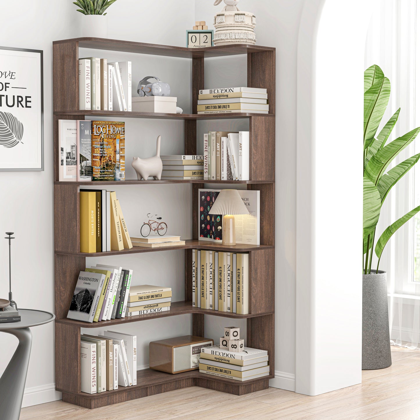 90cm 35.43in Extended Size Freestanding Corner Bookshelf For Living