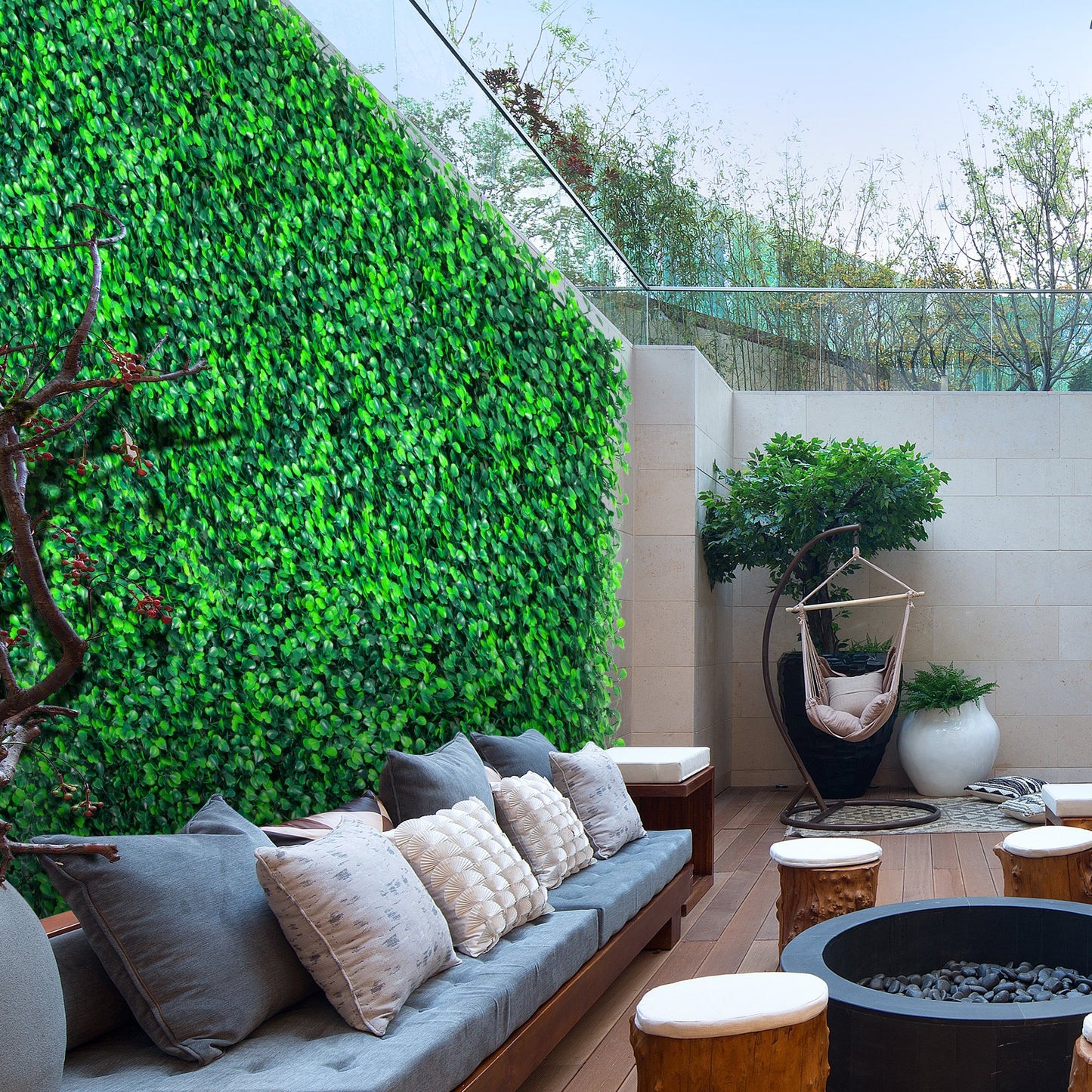 Artificial Boxwood Hedge Wall Panels 20 pcs 20x20 Inches Privacy Fence Outdoor Indoor