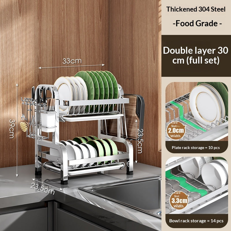 Stainless Steel Dish and Bowl Rack - 2 Layer Kitchen Storage Organizer