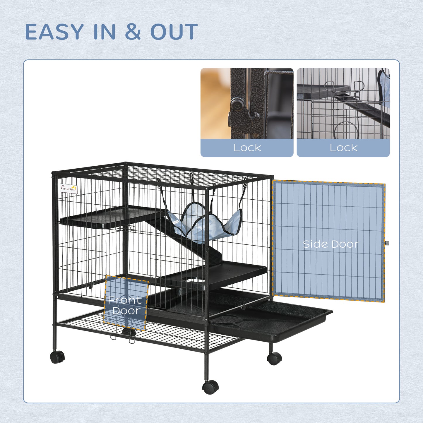 Small Animal Cage with Wheels, Multi-Tier Pet Habitat for Hamsters, Ferrets, Chinchillas - Black 31.5 x 20.5 x 33.1 inches