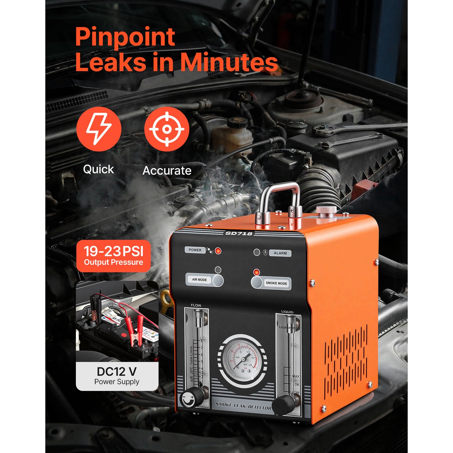 Automotive Leak Detection Smoke Machine with Air Pump & Pressure Gauge