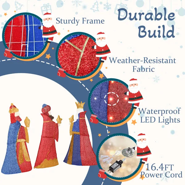 Lighted Three Kings Christmas Decorations Set - 80 LED Lights
