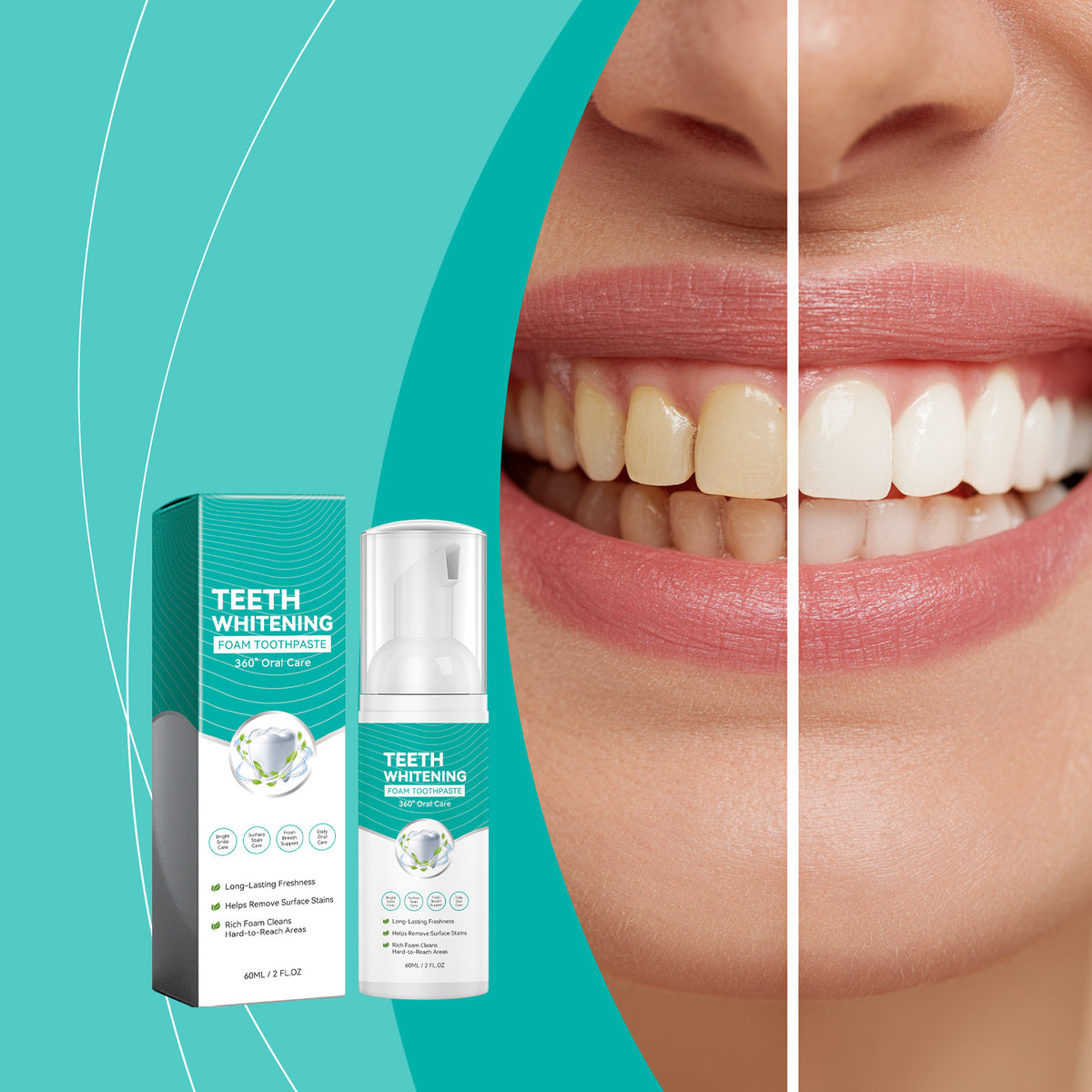 Whitening Foam Toothpaste 60ml - Fresh Breath & Surface Stain Removal