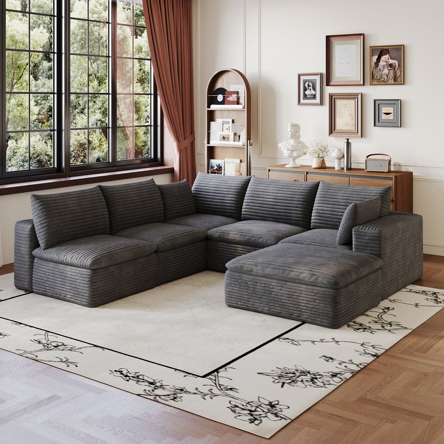 Cloud Sofa - 99x103" Dark Grey Corduroy Fabric, Deep Seat, DIY Modular Design