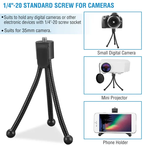 Flexible Tripod Stand for Cameras and Mini Projectors - Black