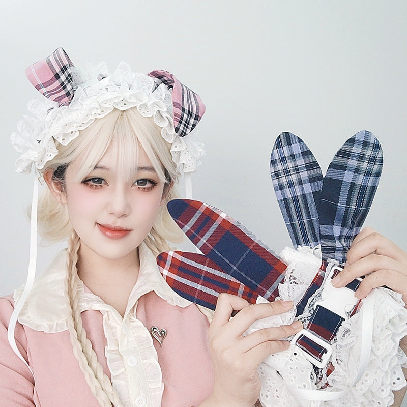 Cute Cat & Rabbit Hair Band - Retro Plaid Buckle